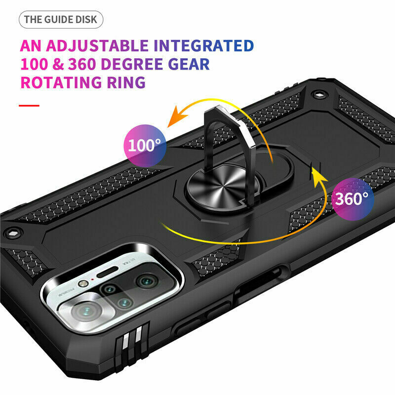 Protectores para celular  para Xiaomi  Redmi Note 10 Pro / 10 Pro Max Funda reforzada con anillo v2 Negro